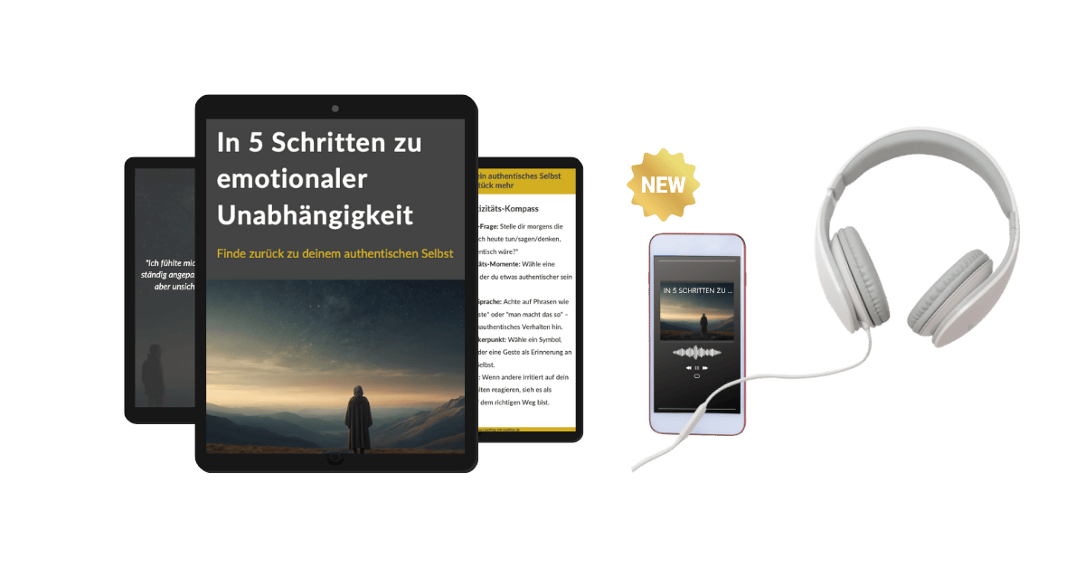 Freebie-Mockup: E-Book + Audiobook Freebook: Emotionale Abhängigkeit überwinden – 5 Schritte Plan